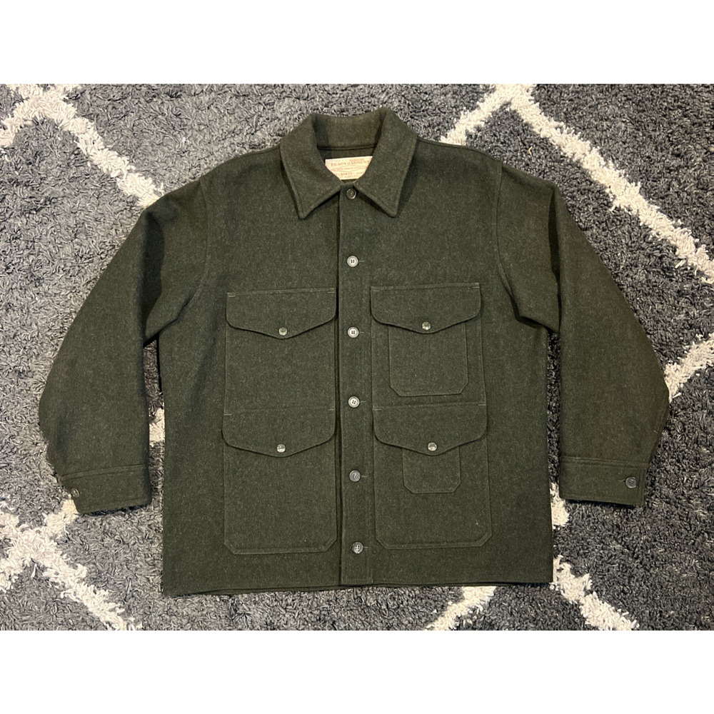 USA Filson Double Mackinaw Vintage Cruiser Coat Jacket Wool Green 26" x 29.5"